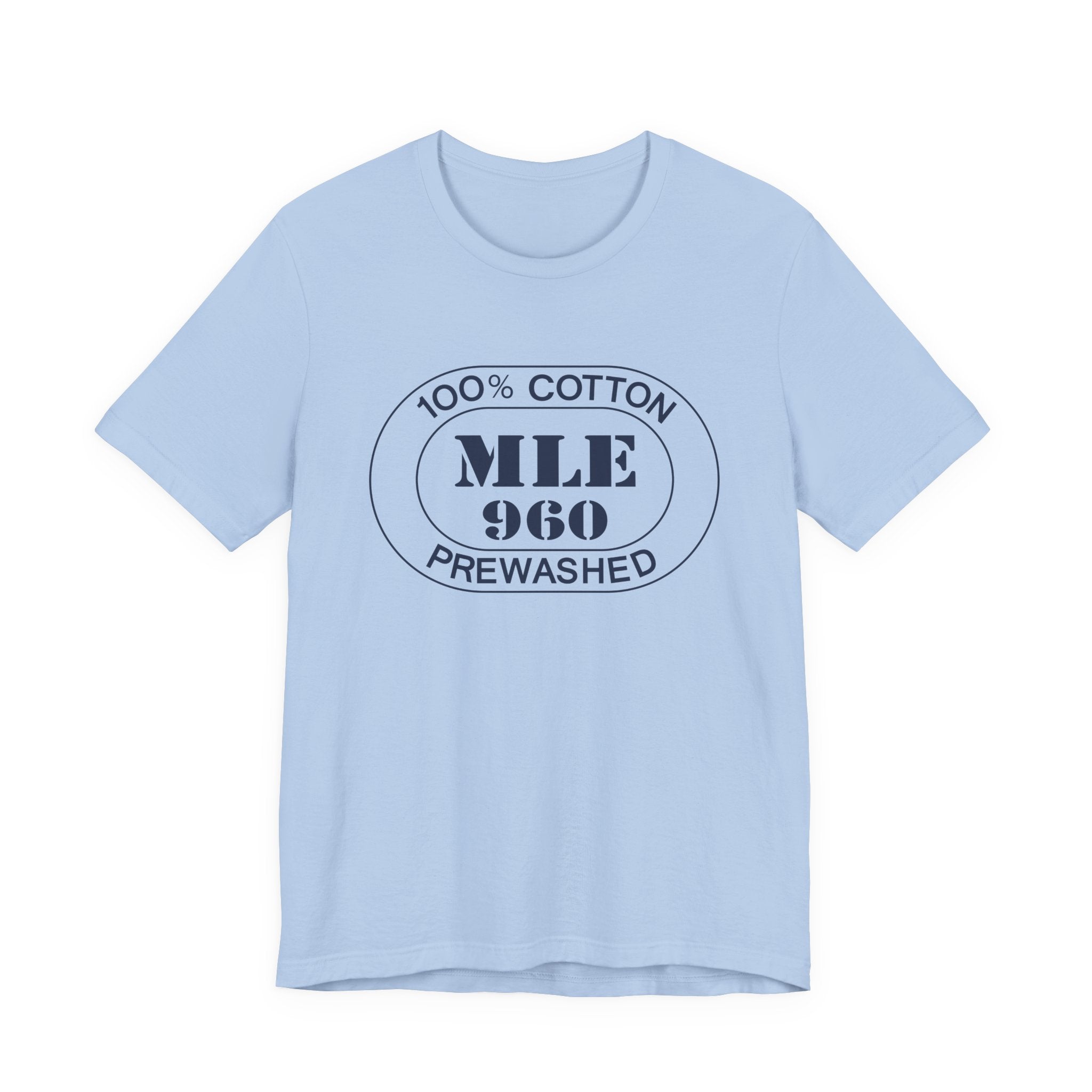 Maldives Airport Oval tee in baby blue, front view