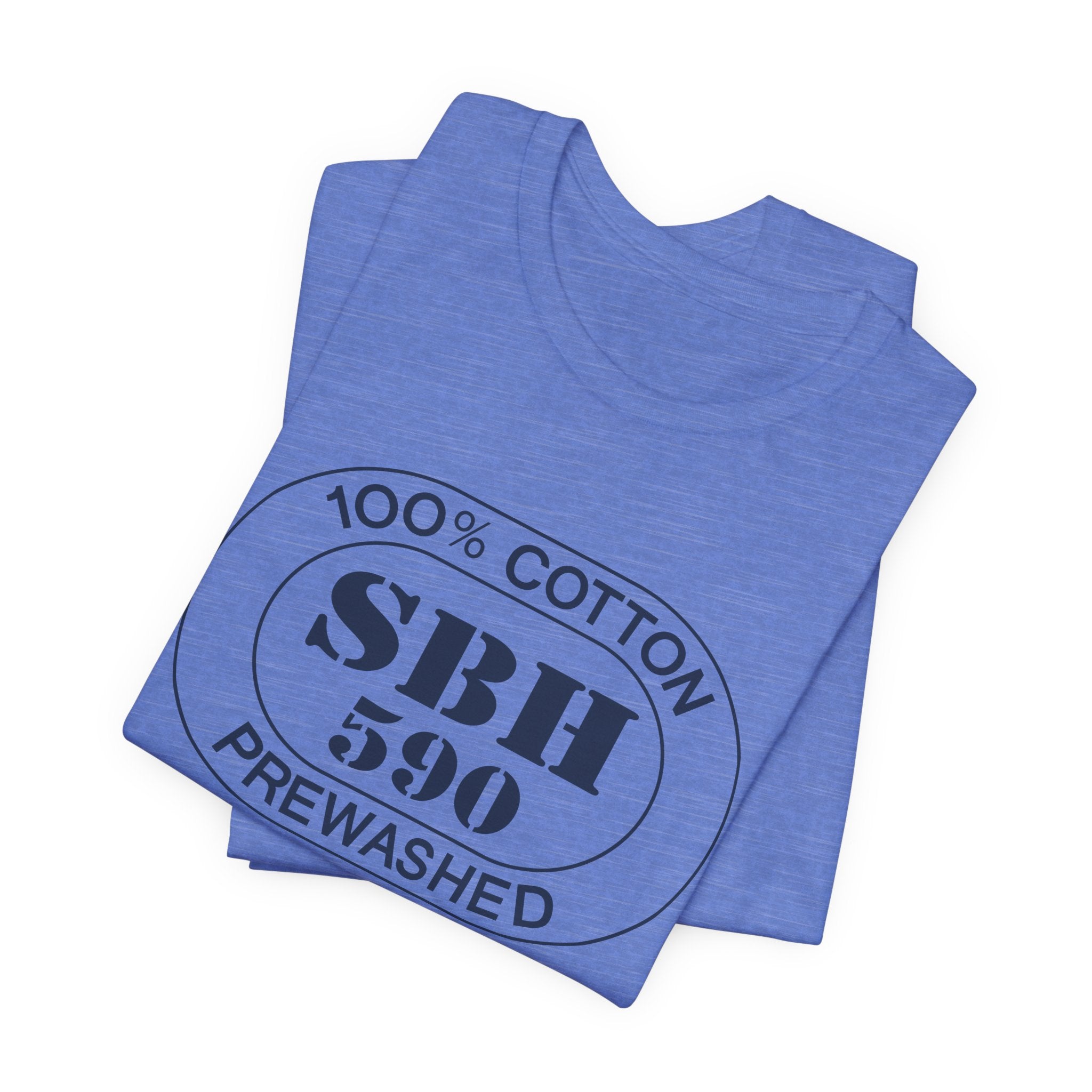 St. Barts Airport Oval tee in heather columbia blue, front view