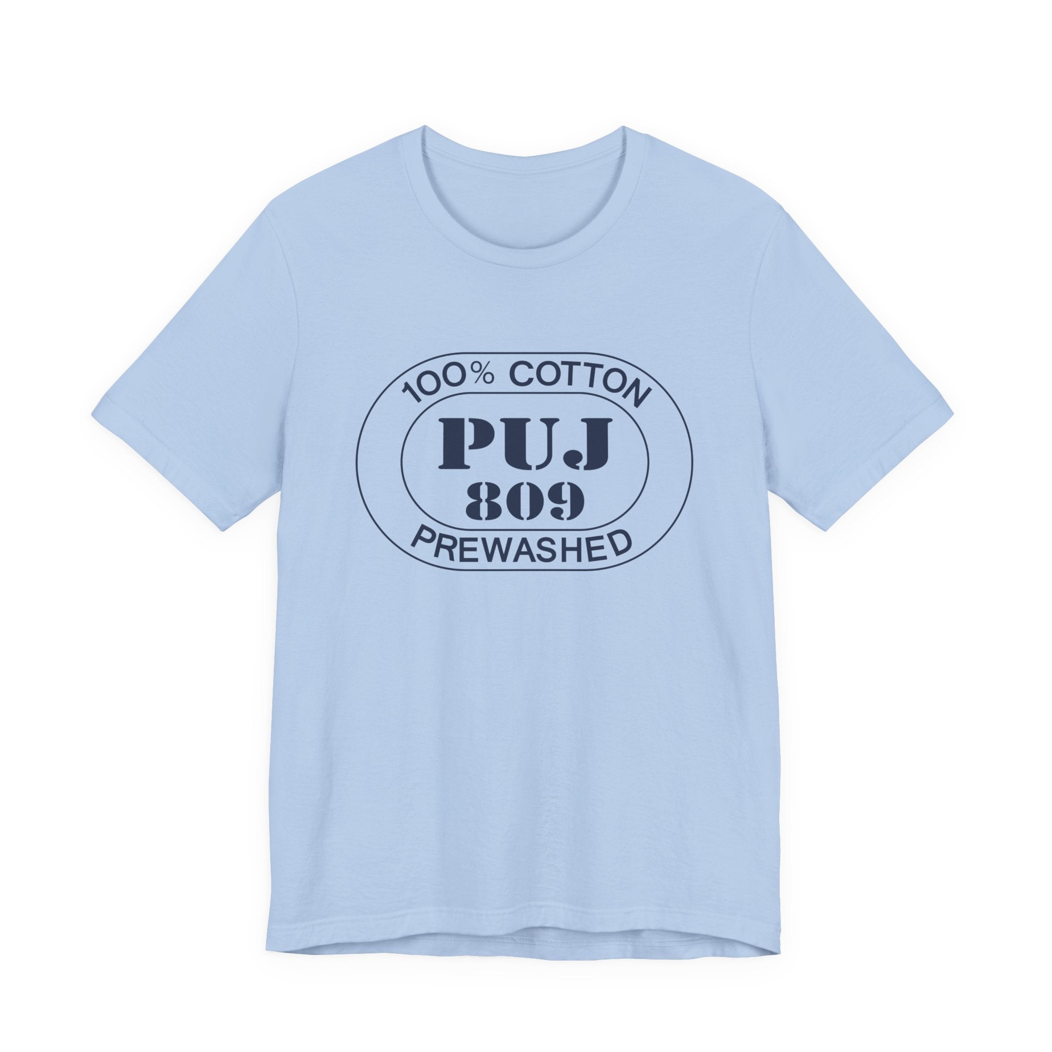 Punta Cana Airport Oval tee in baby blue, front view