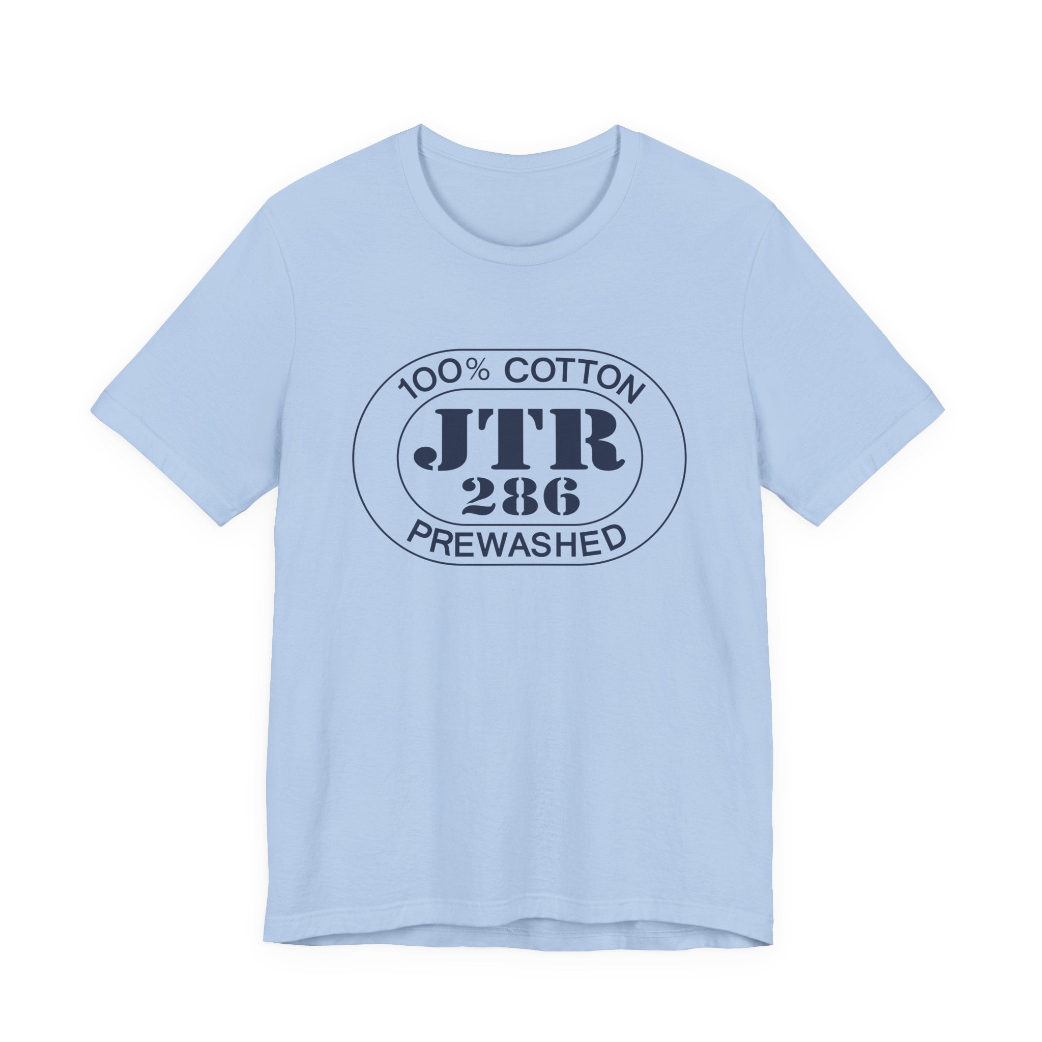Santorini Airport Oval tee in baby blue, front view