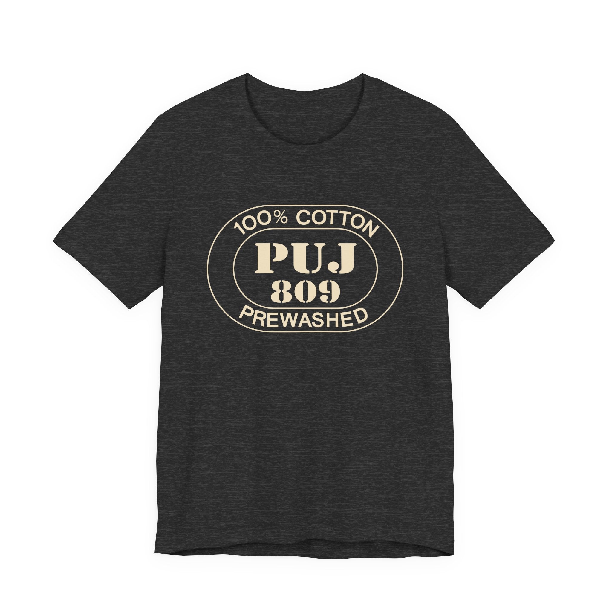 Punta Cana Airport Oval tee in dark grey heather, front view