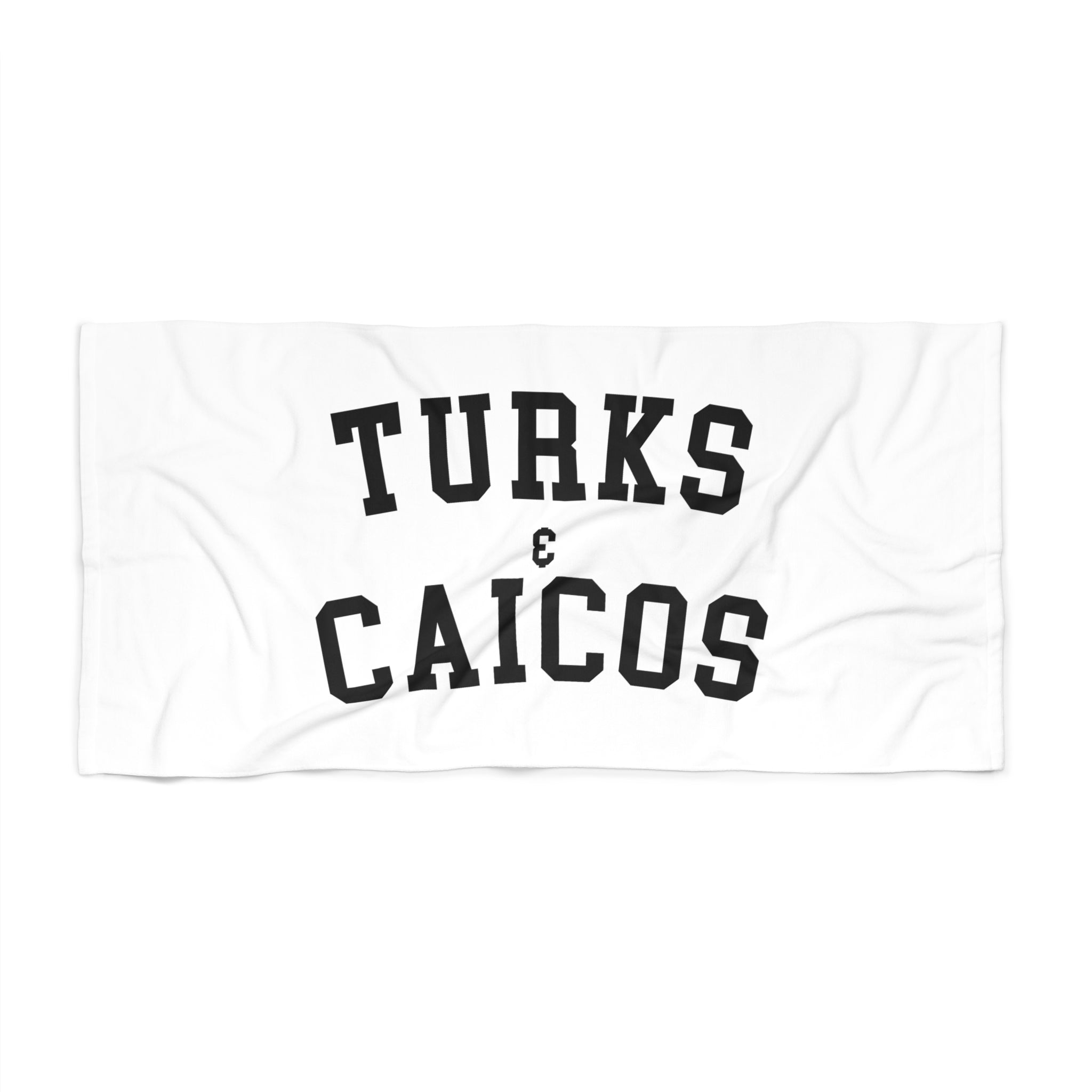 Turks & Caicos Collegiate beach towel in white, front view